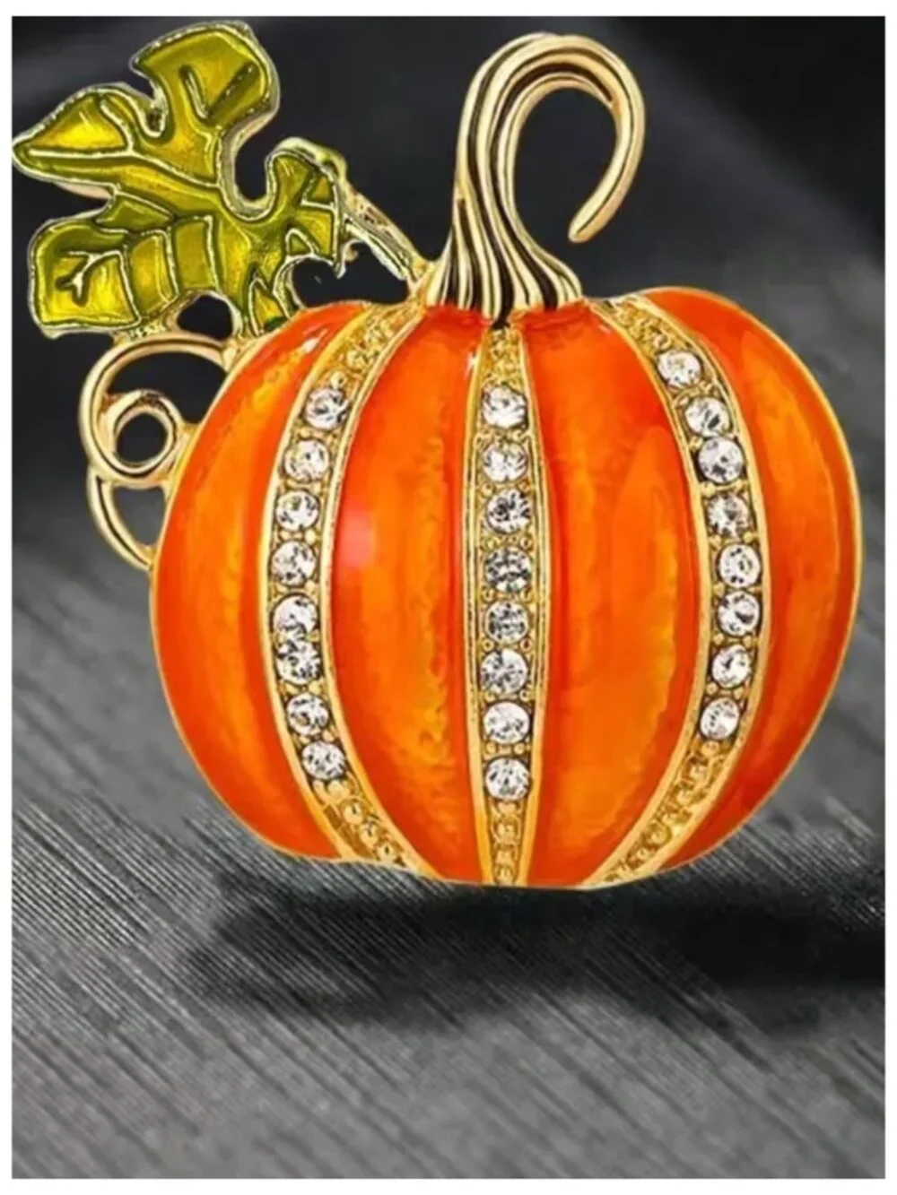 NWT Gold Orange Enamel Crystal Rhinestone Pumpkin Brooch Pin Fall Halloween